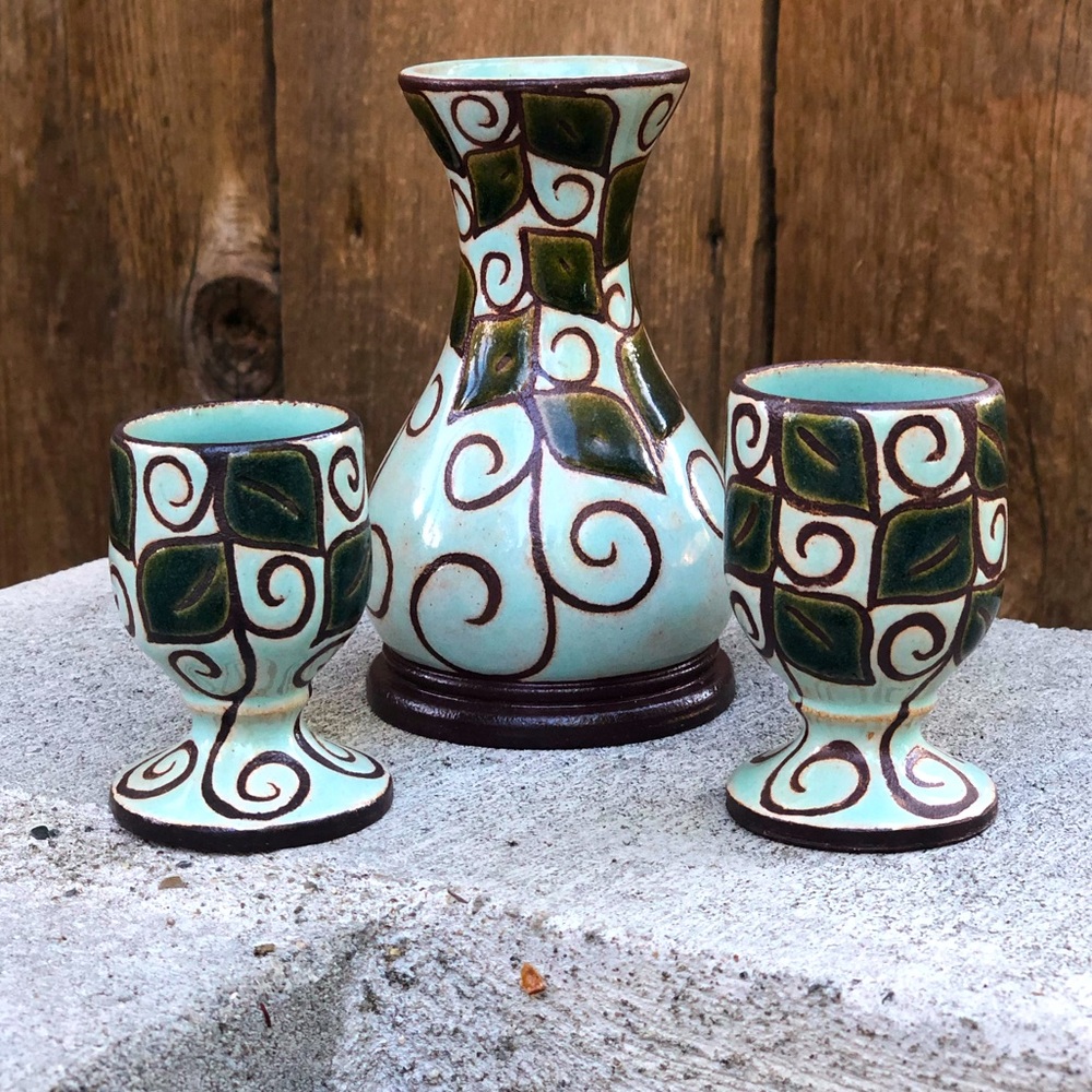 Vintage handmade sake set - made by Linda
